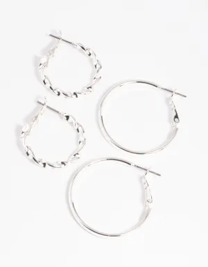 Silver Twisted Hoop Earring Set