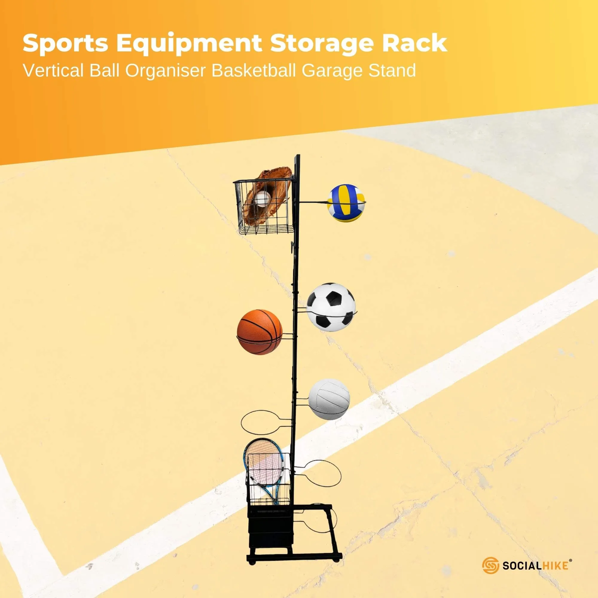 Sports Equipment Storage Rack - Vertical Ball Organiser Basketball Garage Stand