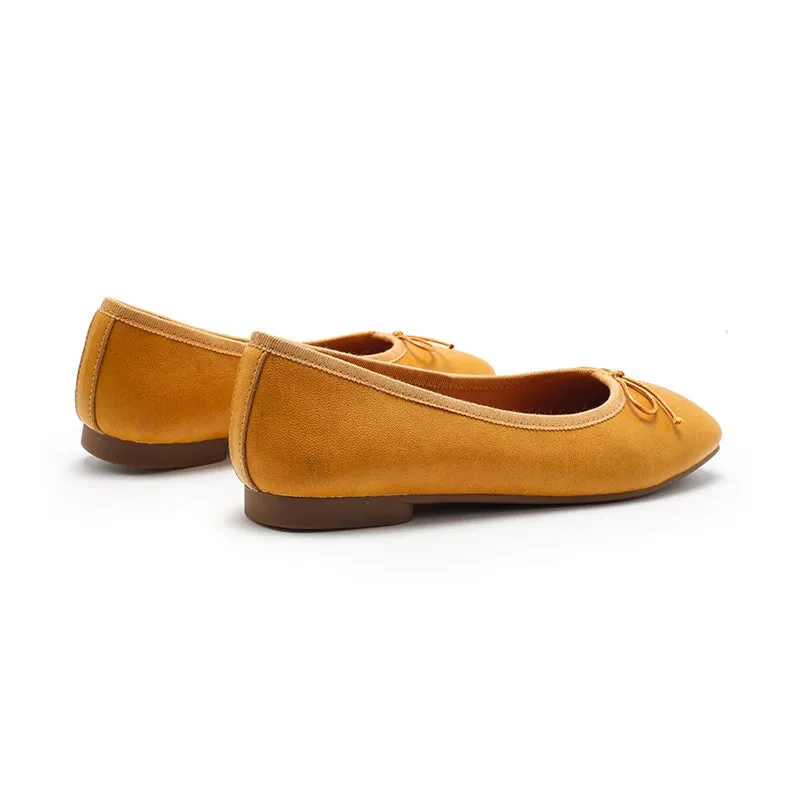 Square Toe Bowknot Genuine Leather Slip-on For Women Handmade Flats in 11 Colors