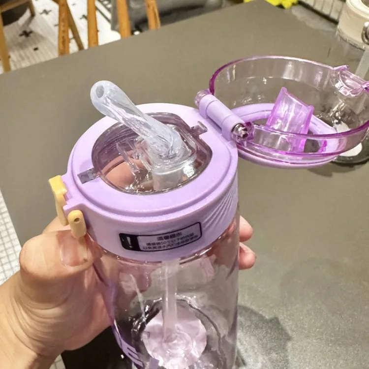 Student Portable Bouncing Straw Large Capacity Drop Resistant Plastic Cups, Style: 550ml Purple