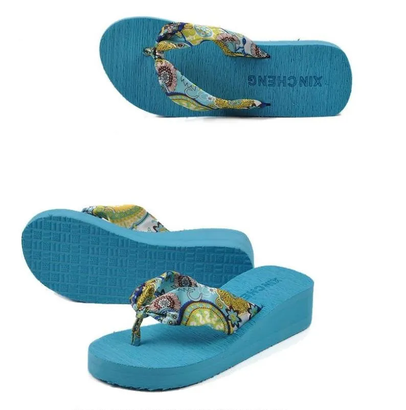 Summer bohemia flower Women flip flops platform wedges women sandals platform flip slippers beach shoes