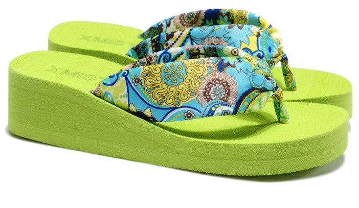 Summer bohemia flower Women flip flops platform wedges women sandals platform flip slippers beach shoes