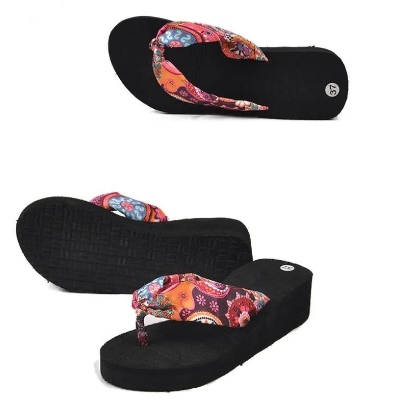 Summer bohemia flower Women flip flops platform wedges women sandals platform flip slippers beach shoes