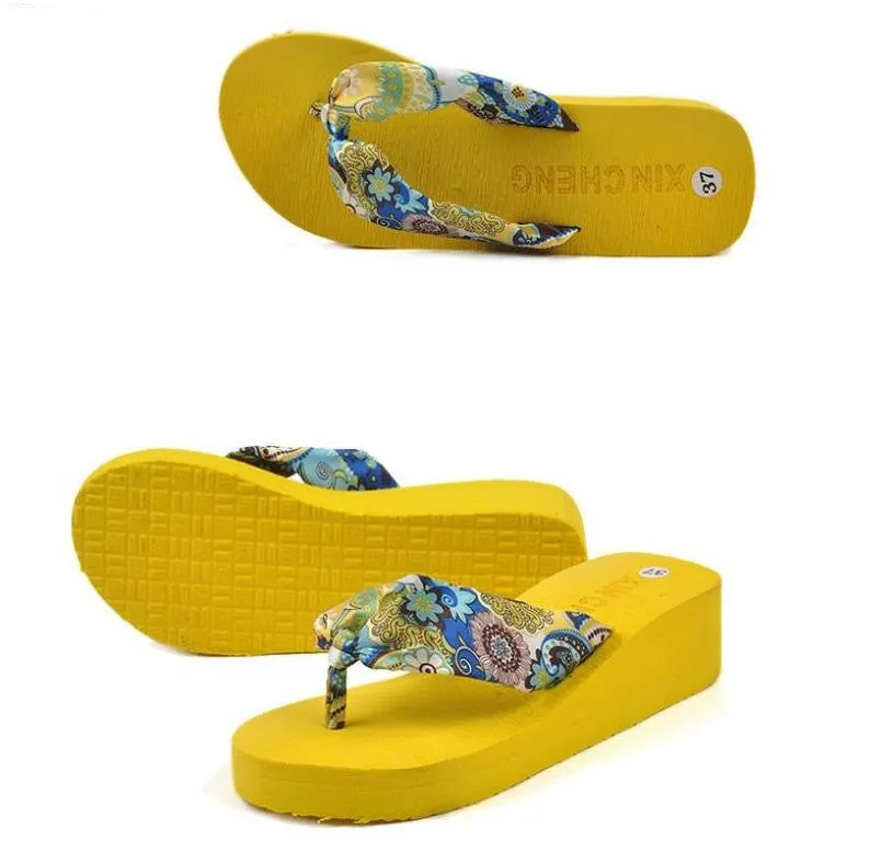 Summer bohemia flower Women flip flops platform wedges women sandals platform flip slippers beach shoes