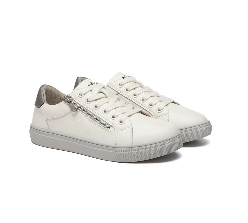 TARRAMARRA® Women Leather Zip Decor Low-top White Sneakers Chloe