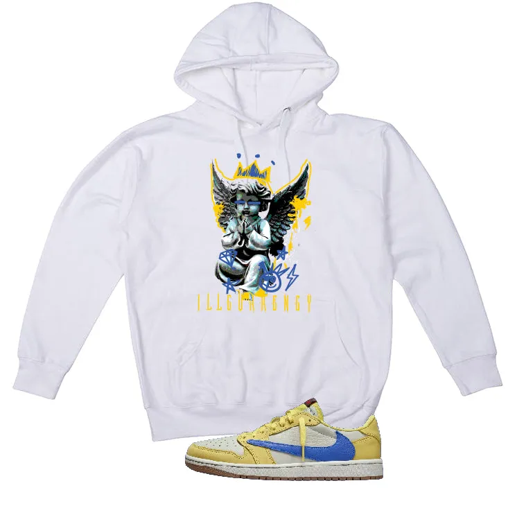 Travis Scott x Air Jordan 1 Low OG “Canary” | illcurrency White T-Shirt (Graffiti Angel)