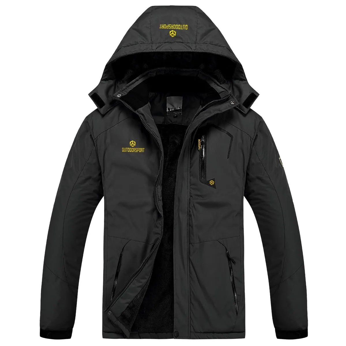 TREKEK Men's Winter Ski Rain Warm Fleece Waterproof Outdoor Mountain Hiking Windbreaker Hooded Snow Coat, Black, XX-Large