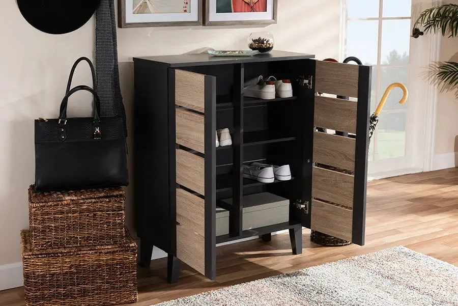 Valina Two-Tone Oak Brown/Dark Gray 2-Door Wood Entryway Shoe Storage Cabinet