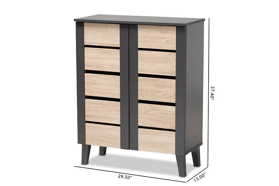 Valina Two-Tone Oak Brown/Dark Gray 2-Door Wood Entryway Shoe Storage Cabinet