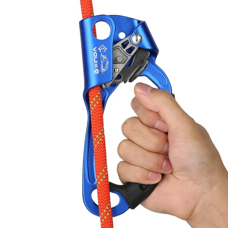 XINDA TP-8606 Outdoor Rock Climbing Aerial Work Anti-fall Handheld Rope Gripper for 8-12mm Diameter Rope Right(Blue)